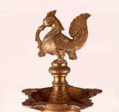 Antique Brown Peacock Oil Lamp Made of Premium Brass