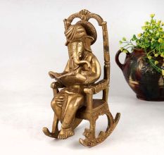 Vintage Brass Lord Ganesha Sitting on Moveable Chair Statue