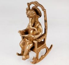 Vintage Brass Lord Ganesha Sitting on Moveable Chair Statue