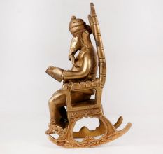 Vintage Brass Lord Ganesha Sitting on Moveable Chair Statue