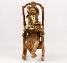Vintage Brass Lord Ganesha Sitting on Moveable Chair Statue