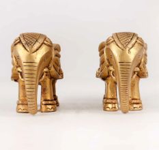 Handmade Golden Brass Elephant Statue in Pair of 2