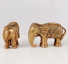 Handmade Golden Brass Elephant Statue in Pair of 2