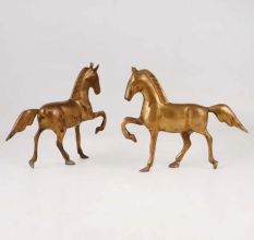 Handcrafted Brass Horse Statue for Decor in Pair of 2