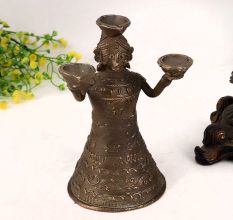 Vintage Doll Brass Oil Lamp in Antique Brown Finish