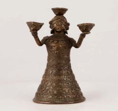 Vintage Doll Brass Oil Lamp in Antique Brown Finish