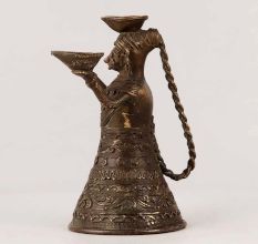 Vintage Doll Brass Oil Lamp in Antique Brown Finish