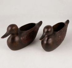 Handmade Brass & Copper Duck for Decoration in Pair of 2