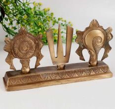 Handmade Brass Shankh Chakra Namah for Prayer Room