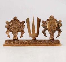 Handmade Brass Shankh Chakra Namah for Prayer Room