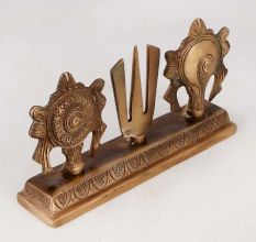 Handmade Brass Shankh Chakra Namah for Prayer Room