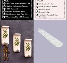 Handmade White Ceramic Green Leaf Stick Wall Hook