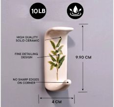 Handmade White Ceramic Green Leaf Stick Wall Hook