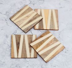 Modern Square Wooden Coasters for Decor - Pack of 4