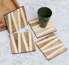 Modern Square Wooden Coasters for Decor - Pack of 4