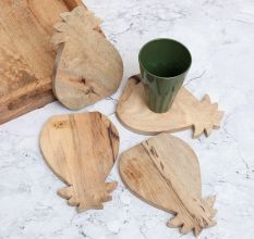 Pineapple Shaped Modern Wooden Tea Coasters - Pack of 4