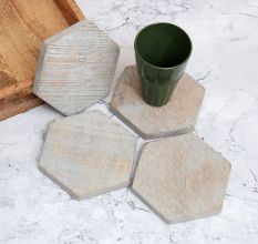 Vintage Finish Hexagon Wooden Tea Coasters - Pack of 4