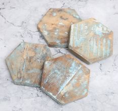 Hexagon Shaped Wooden Coasters for Home Decor - Pack of 4