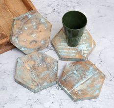 Hexagon Shaped Wooden Coasters for Home Decor - Pack of 4