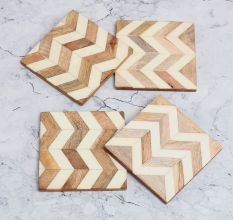 White and Brown Wooden Tea Coasters - Pack of 4