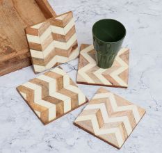 White and Brown Wooden Tea Coasters - Pack of 4