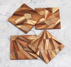 Premium Brown Wooden Tea Coasters - Pack of 4
