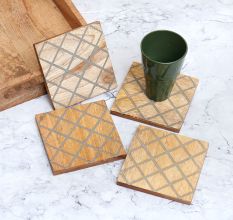 Square Shaped Wooden Coasters for Home Decor - Pack of 4