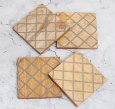 Square Shaped Wooden Coasters for Home Decor - Pack of 4