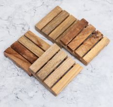 Handmade Brown Wooden Tea Coasters - Pack of 4