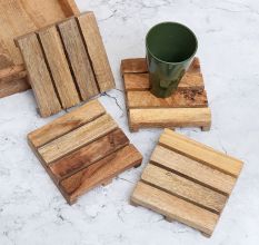 Handmade Brown Wooden Tea Coasters - Pack of 4