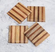 Beautiful Brown Finish Handmade Wooden Coasters - Pack of 4