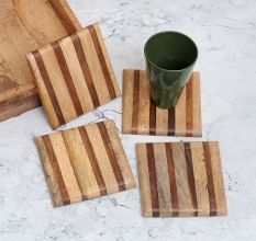 Beautiful Brown Finish Handmade Wooden Coasters - Pack of 4