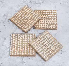 Handmade Brown and White Pattern Wooden Coasters - Pack of 4