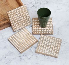 Handmade Brown and White Pattern Wooden Coasters - Pack of 4