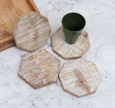 Modern Octagon Shaped Wooden Coasters - Pack of 4