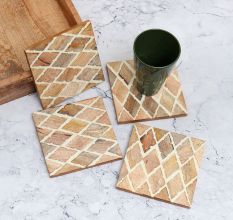 Beautiful Brown & White Pattern Wooden Coasters - Pack of 4