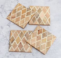 Beautiful Brown & White Pattern Wooden Coasters - Pack of 4