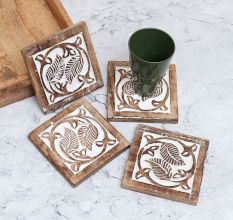 Indian Modern Wooden Coasters for Decor - Pack of 4