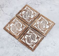 Indian Modern Wooden Coasters for Decor - Pack of 4