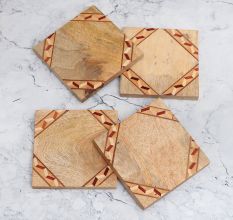 Adorning Wooden Coasters for Home & Office Decor - Pack of 4