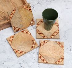 Adorning Wooden Coasters for Home & Office Decor - Pack of 4