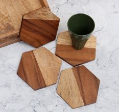 Hexagon Shaped Premium Wooden Coasters - Pack of 4