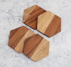 Hexagon Shaped Premium Wooden Coasters - Pack of 4