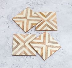 Brown & White Coloured Pattern Wooden Coasters - Pack of 4