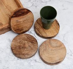 Antique Brown Circle Shaped Wooden Coasters - Pack of 4