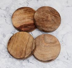 Antique Brown Circle Shaped Wooden Coasters - Pack of 4