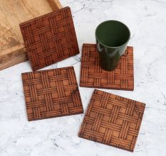 Antique Finish Modern Wooden Coasters - Pack of 4