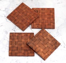 Antique Finish Modern Wooden Coasters - Pack of 4