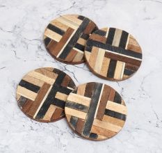 Antique Brown Wooden Coasters for Decoration - Pack of 4