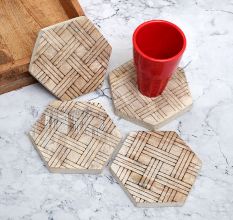 Brown Hexagon Wooden Coasters for Decor - Pack of 4